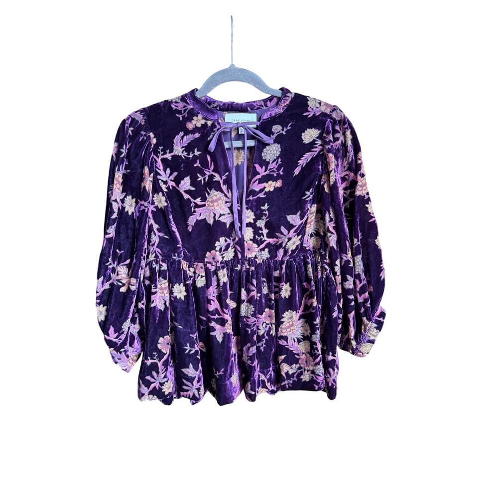 Dear John purple velvet floral blouse fairy dark romantic medium balloon sleeve